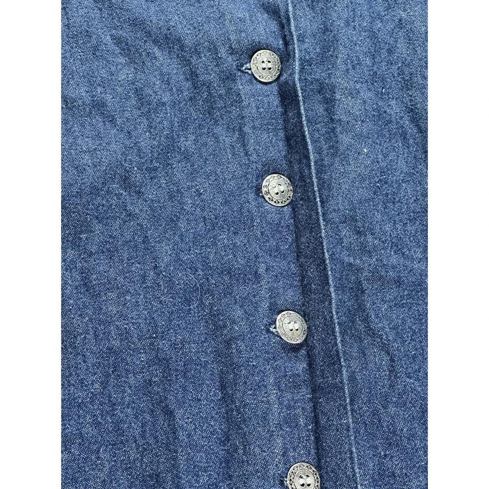 Vintage Jantzen Classics Denim A-Line Skirt Button Womens 12 Midi Pockets Cotton - Picture 3 of 9